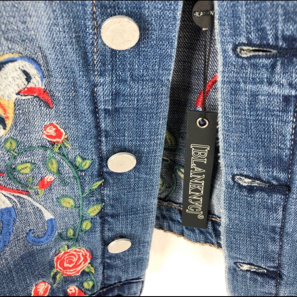 Blank NYC Wild Child Bird Embroider Denim Jacket S - Picture 11 of 15